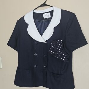 Le Suit Dark Blue Jacket and skirt with White Trim